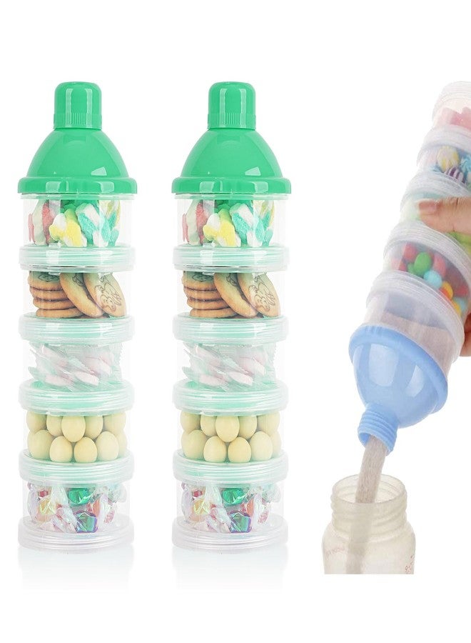 Manwetye 2 PCS 5 Layers Baby Milk Powder Dispenser, Milk Powder Pots, Formula Dispenser Portable Milk Powder Formula Dispenser Container Pot Box Milk Cans Snack Storage Box for Travel (Green + Green) - Image 1