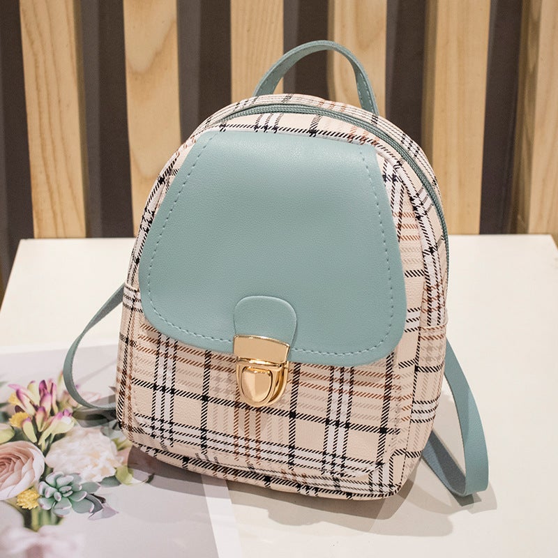 Women'S Bag 2020 New Plaid Contrast Color Pu Cover Lock Small Backpack Fashion Casual Mobile Phone Bag Small Bag - Image 1