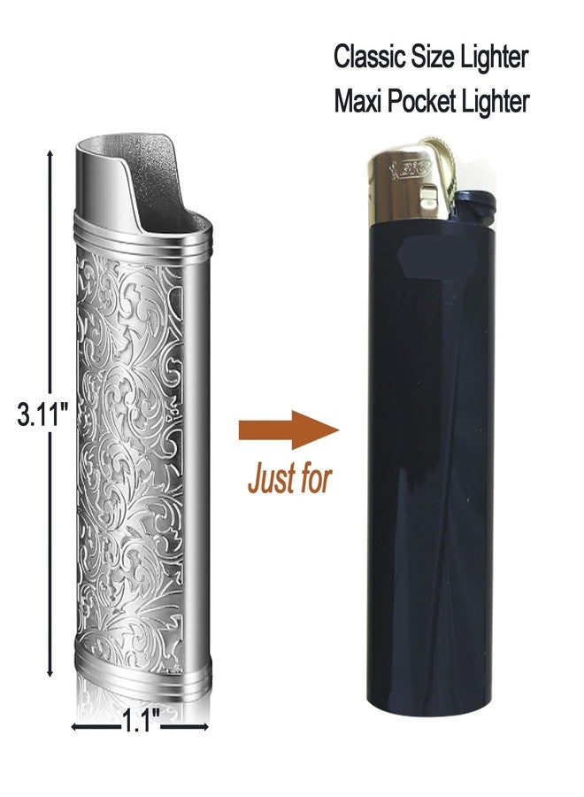 Ciomszan 2pcs Metal Lighter Case Cover Holder with Vintage Floral Pattern, Silver Finish, Compatible with BIC Full Size J6 Lighters (Silver) - Image 2