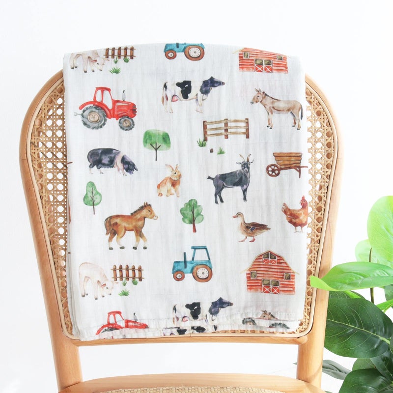 Lifetree Muslin Swaddle Blankets  Baby Swaddles Blanket For Boys Girls Newborn Nursery  Soft Large 47"" X 47""  Farm Animals  70% Viscose From Bamboo And 30% Cotton - Image 4
