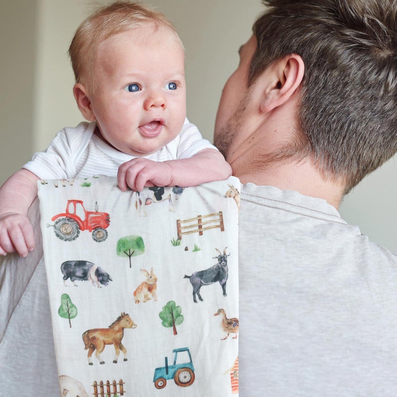 Lifetree Muslin Swaddle Blankets  Baby Swaddles Blanket For Boys Girls Newborn Nursery  Soft Large 47"" X 47""  Farm Animals  70% Viscose From Bamboo And 30% Cotton - Image 2