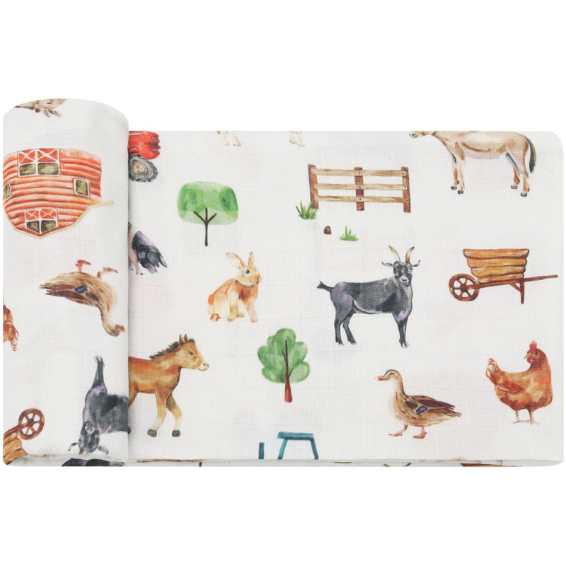 Lifetree Muslin Swaddle Blankets  Baby Swaddles Blanket For Boys Girls Newborn Nursery  Soft Large 47"" X 47""  Farm Animals  70% Viscose From Bamboo And 30% Cotton - Image 1