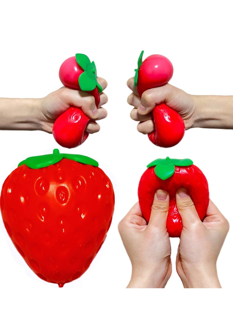 Strawberry Stress Balls 4 Pack, Fruit Squeeze Toys for Kids and Adults, Stretchy Sensory Fidget Balls for Anxiety Relief and Stress Relief - Image 1