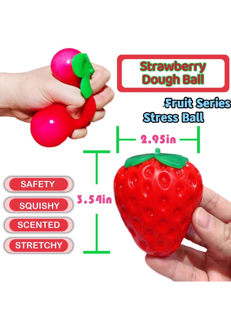 Strawberry Stress Balls 4 Pack, Fruit Squeeze Toys for Kids and Adults, Stretchy Sensory Fidget Balls for Anxiety Relief and Stress Relief - Image 3