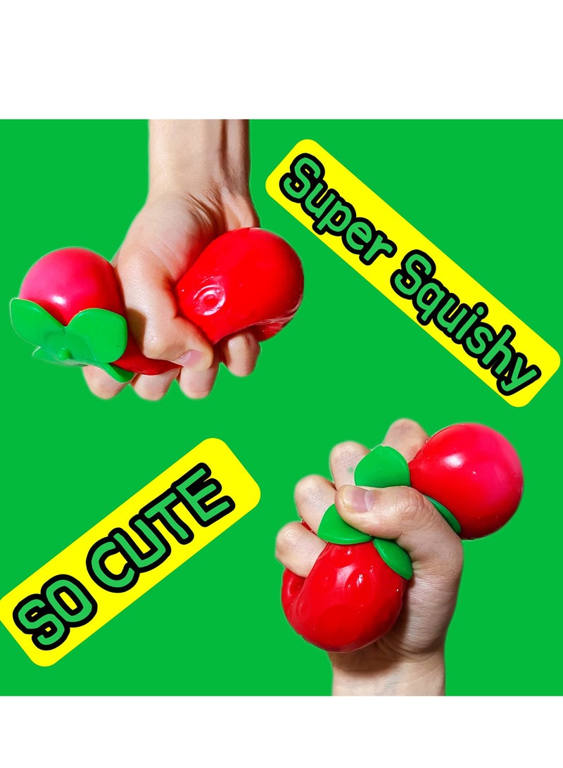 Strawberry Stress Balls 4 Pack, Fruit Squeeze Toys for Kids and Adults, Stretchy Sensory Fidget Balls for Anxiety Relief and Stress Relief - Image 4