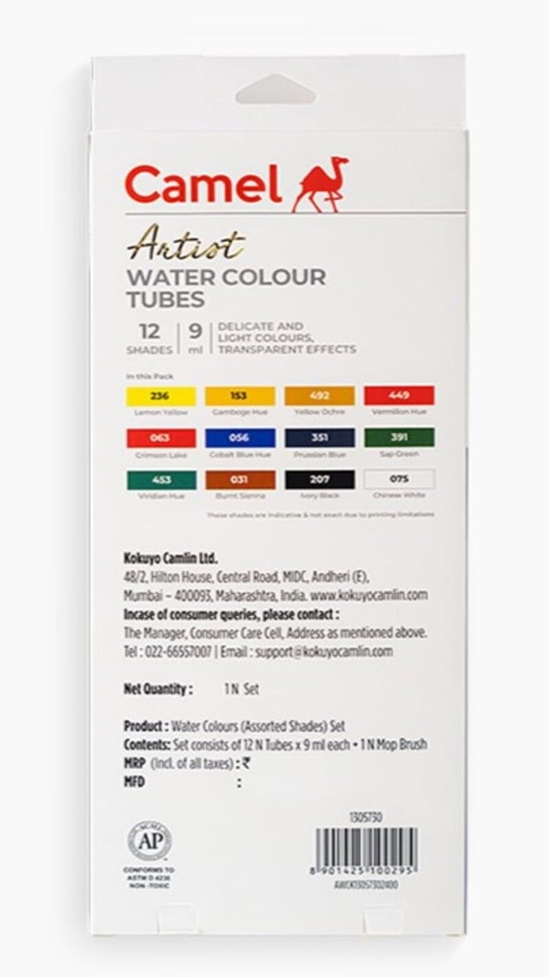 Camel Artist Water Colours Tubes Assorted Pack of 12 Shades, 9ml Each, Delicate And Light Colours, Transparent Effects - Image 5