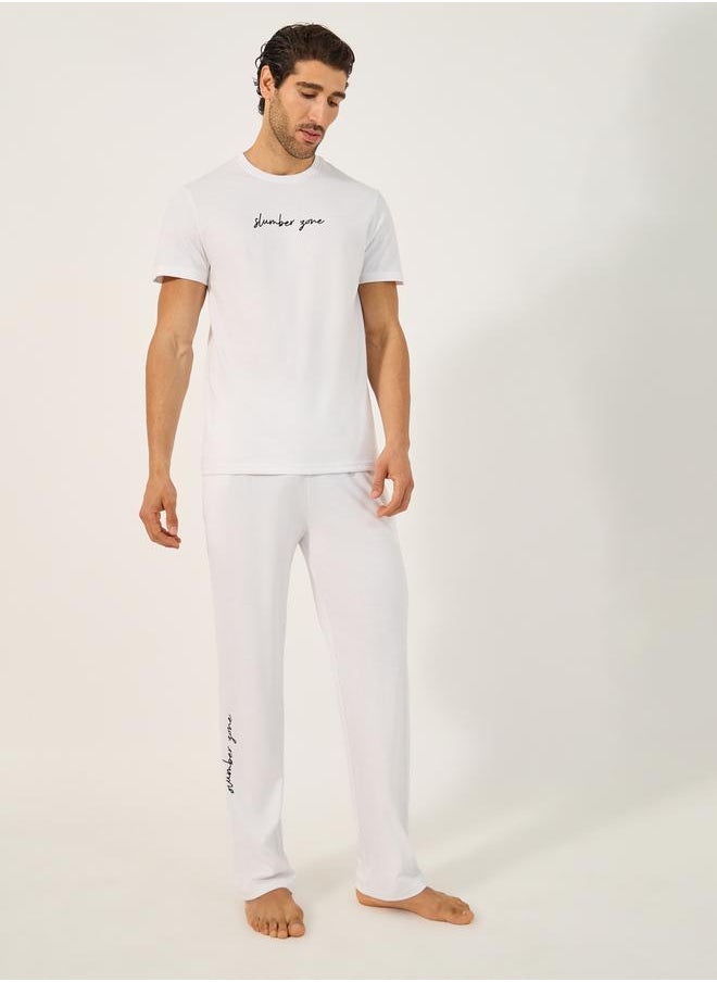 Styli Slogan Print Crew Neck T-Shirt and Pyjama Set  - Image 1