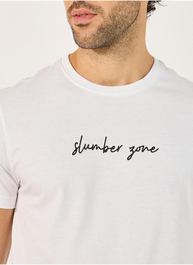Styli Slogan Print Crew Neck T-Shirt and Pyjama Set  - Image 3