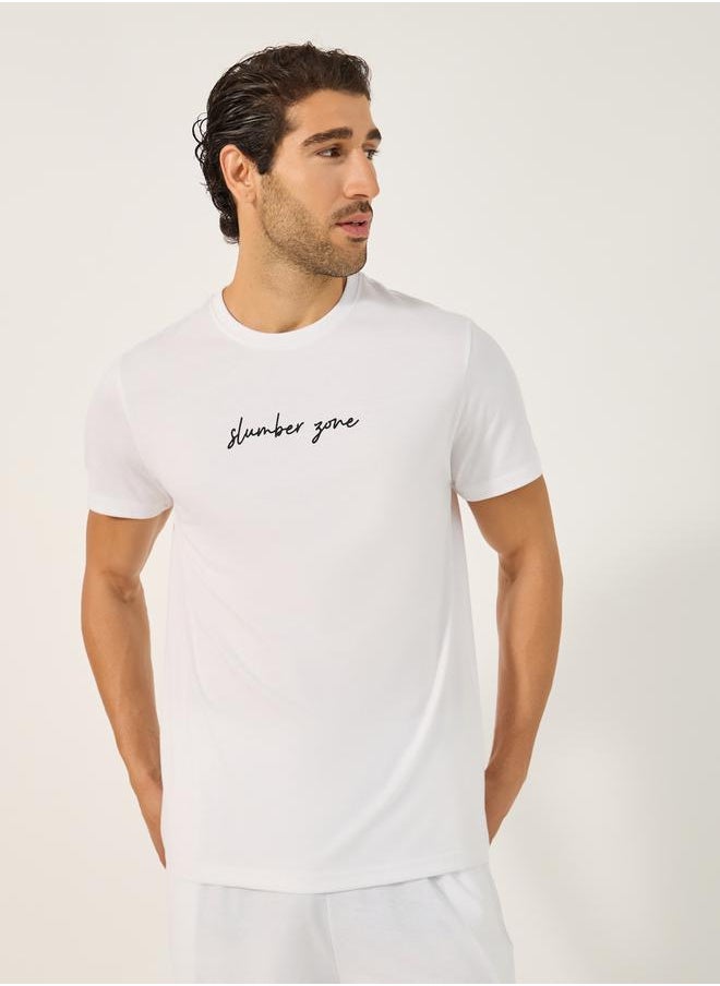 Styli Slogan Print Crew Neck T-Shirt and Pyjama Set  - Image 2