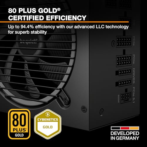 be quiet! Pure Power 13 M 750W Power Supply, 80 Plus® Gold Certification, ATX 3.1 PSU, Support for PCIe 5.1 GPUs, semi-Passive 120mm be quiet! Fan, LLC Technology, Single Rail, for Overclocked GPUs - Image 3
