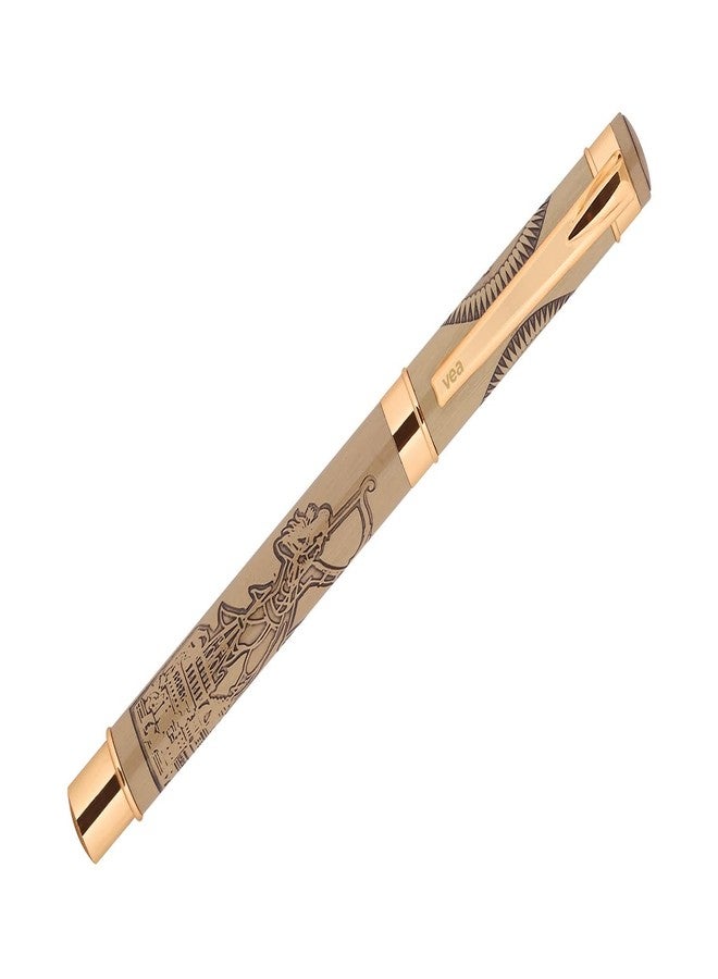 VEA Jai Shree Ram Rollerball Pen, Cylindrical, Gold - Image 1