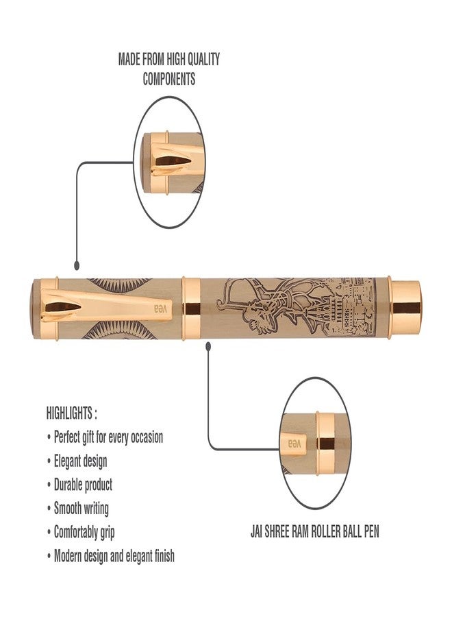 VEA Jai Shree Ram Rollerball Pen, Cylindrical, Gold - Image 4