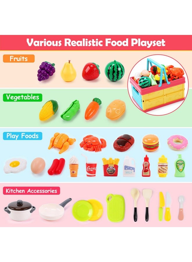 HOLYFUN Play Food Toy Set For Kids Kitchen Shopping Basket With Cutting Fruit & Vegetables Accessories Pot And Pan Plastic Dishes Toddler Play Kitchen Accessories Educational Toys For Boys Girls - Image 4