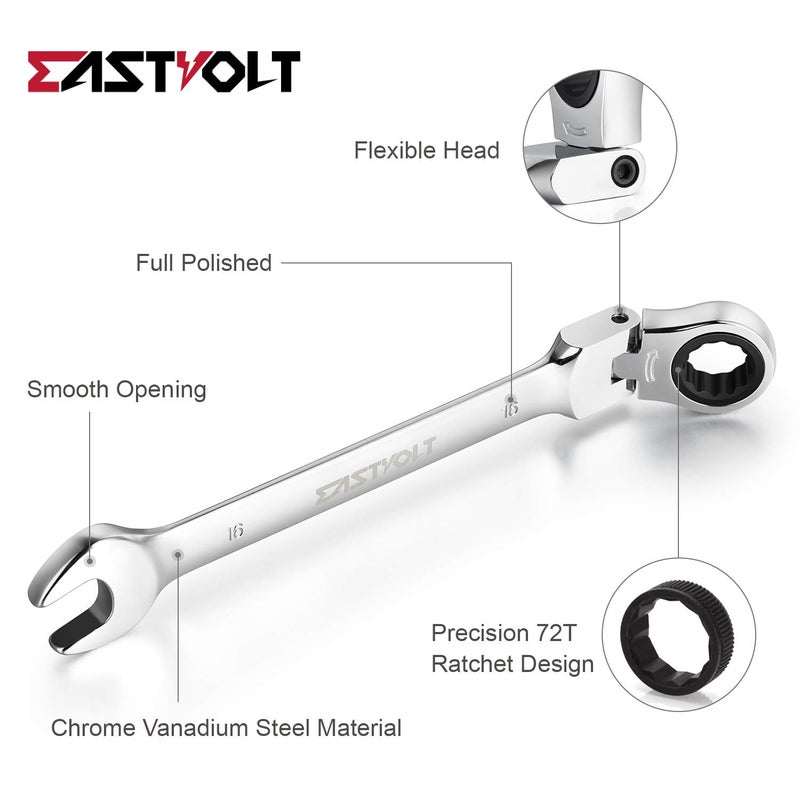 Eastvolt 12-Piece Flex-Head Ratcheting Wrench Set, Metric 8mm-19mm, Combination Ended Spanner kits, Chrome Vanadium Steel with Toolbox, EVHT1201 - Image 2