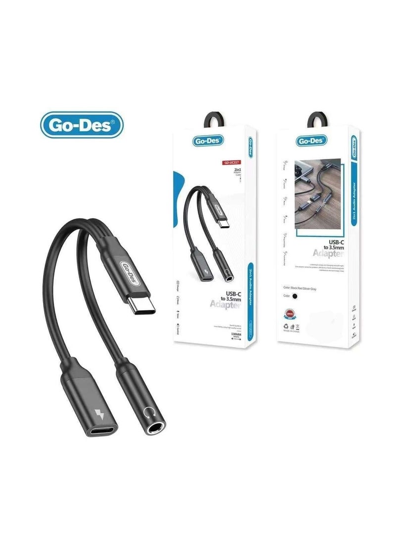 Go-Des Type-C To 3.5 mm Headphone And Charging Converter Audio Adapter - Image 2