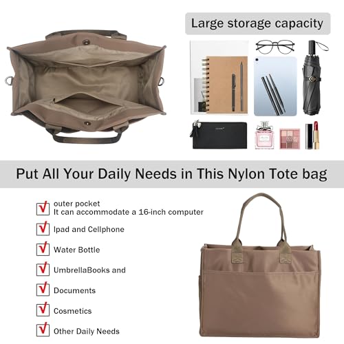 Chinllo Nylon Tote Bags for Women, Large Pockets Handbags Compartments Crossbody Bags Work Laptop Purse for Travel, Beach - Image 5