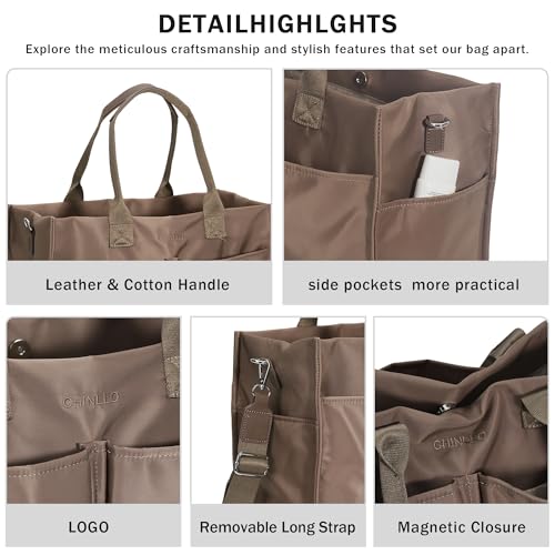 Chinllo Nylon Tote Bags for Women, Large Pockets Handbags Compartments Crossbody Bags Work Laptop Purse for Travel, Beach - Image 4