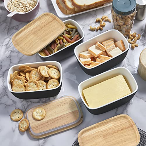 ALELION Ceramic Butter Container with Airtight Wooden Lid - Black Butter Keeper Crock for Countertop - Holds Up To 3 Sticks - Image 5