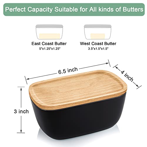 ALELION Ceramic Butter Container with Airtight Wooden Lid - Black Butter Keeper Crock for Countertop - Holds Up To 3 Sticks - Image 3