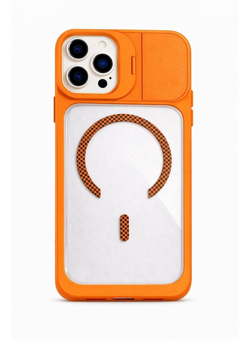 VR CREATIVE Rugged MagSafe Protective Case for Apple iPhone 16 Pro Max with Sliding Camera Cover, Shockproof Design, Wireless Charging Compatible – Orange - Image 1