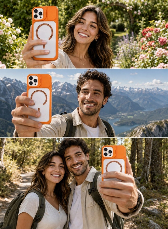 VR CREATIVE Rugged MagSafe Protective Case for Apple iPhone 16 Pro Max with Sliding Camera Cover, Shockproof Design, Wireless Charging Compatible – Orange - Image 5
