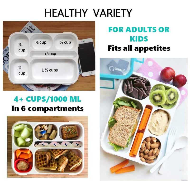 Kinsho Bento-Box Lunch Boxes for Kids, Boys, Adults. Leakproof Lunch Set, Bentoboxes for School or Work. Portion Containers. BPA Free. 6 Compartments. Fork & Spoon. Blue & Navy Blue Large - Image 3