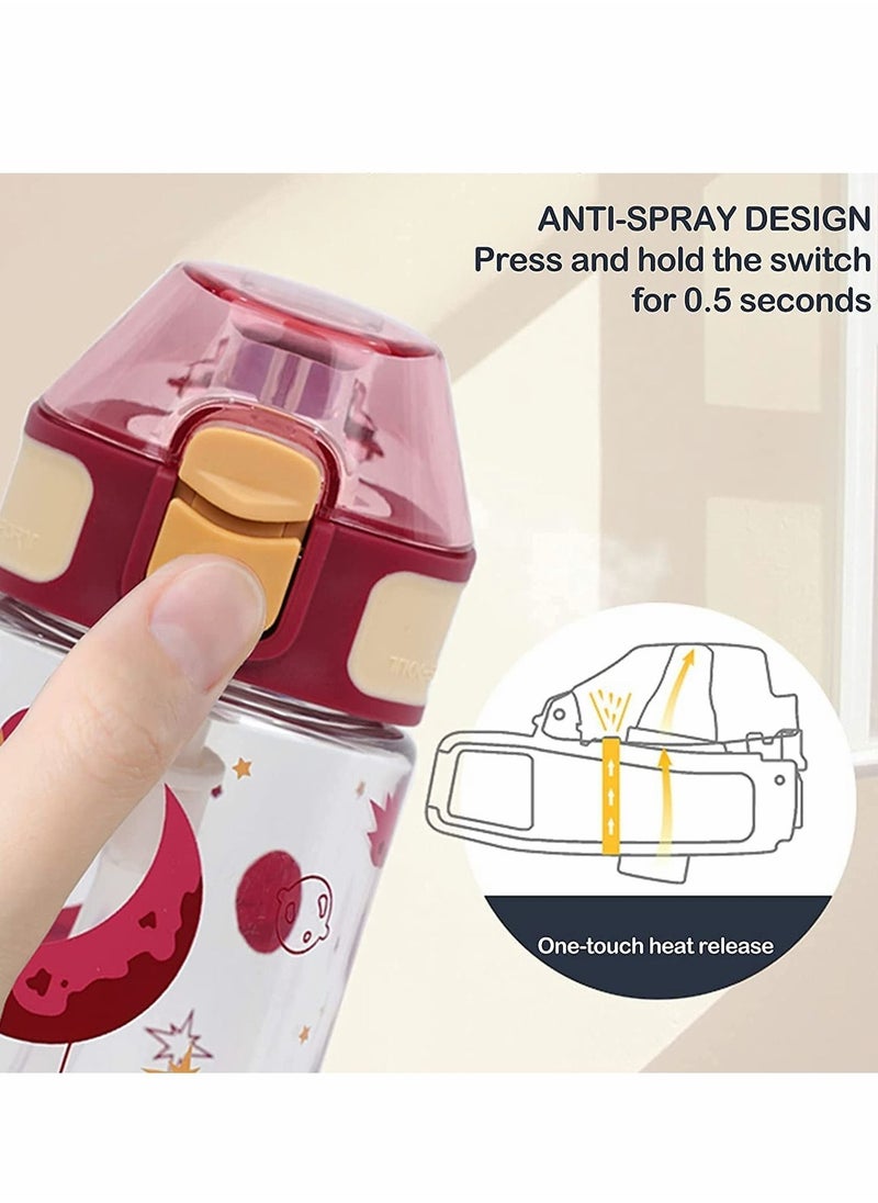 Y&D - Kids Water Bottle with Straw, 450ML Measurement Handle BPA-Free for School, Children's Suction Nozzle Plastic Scale Cup Portable Pop Up Cover Learning Drinking Straw - Image 1