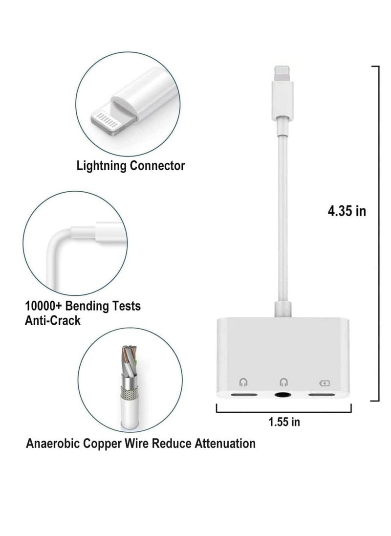 Generic - 3.5mm Headphone Jack Adapter for iPhone/iPad - 3in1 Dual Audio Splitter with Lightning & USB-C Charging Port, Compatible with iPhone 15/14/13/12/11/SE/XS/XR/X/8/7, iPad Pro/Air/Mini, Galaxy S Series, Pixel, and More - Image 1