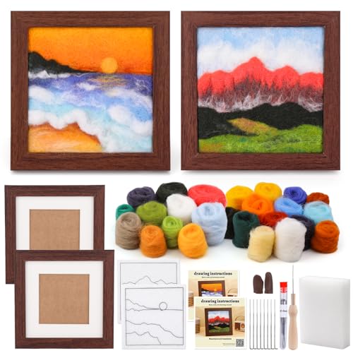 QMNNMA Needle Felting Kits for Beginners, Needle Felt Painting Kit, Wool Felting Kit with Picture Frame, Foam Pad, Felt Cloth, and Instructions, Used for Home Decoration, Art Craft - Image 1