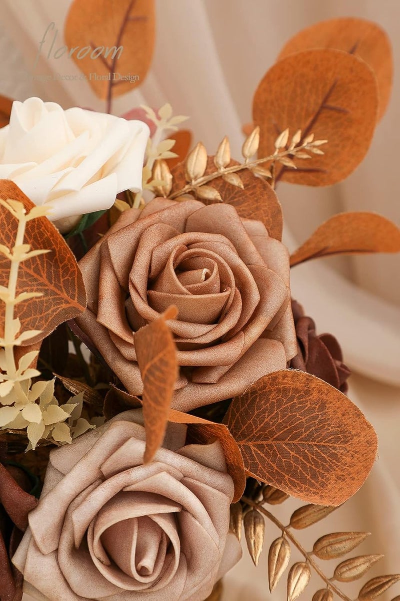 Floroom Artificial Flowers 25pcs Real Looking Earth Tones Ombre Colors Foam Fake Roses with Stems for DIY Wedding Bouquets Bridal Shower Floral Centerpieces Party Tables Home Decorations - Image 4