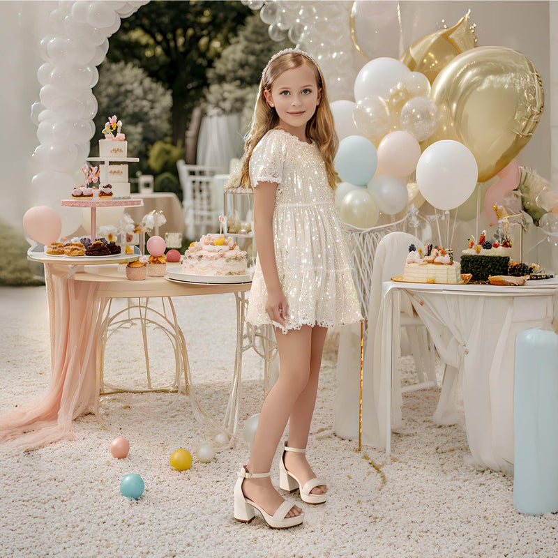 LAURMOSA Girls Dress Sandals Flower Girl Dress Shoes Size 2 White Heels for Kids High Heels Open Toe Ankle Strap Wedding Party Eatser First Communion Church Shoes Big Kids White Wedges (L1038PWhite 2) - Image 3