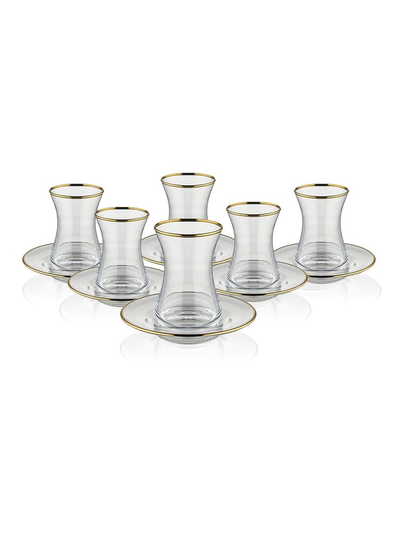 BLACKSTONE Istikana Gold Rim Tea Cup and Saucer 12pc Set Tea Service 6x Cups (100ml) with 6x Saucers  - Image 1