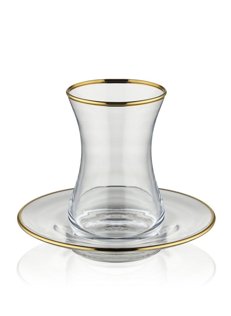 BLACKSTONE Istikana Gold Rim Tea Cup and Saucer 12pc Set Tea Service 6x Cups (100ml) with 6x Saucers  - Image 2