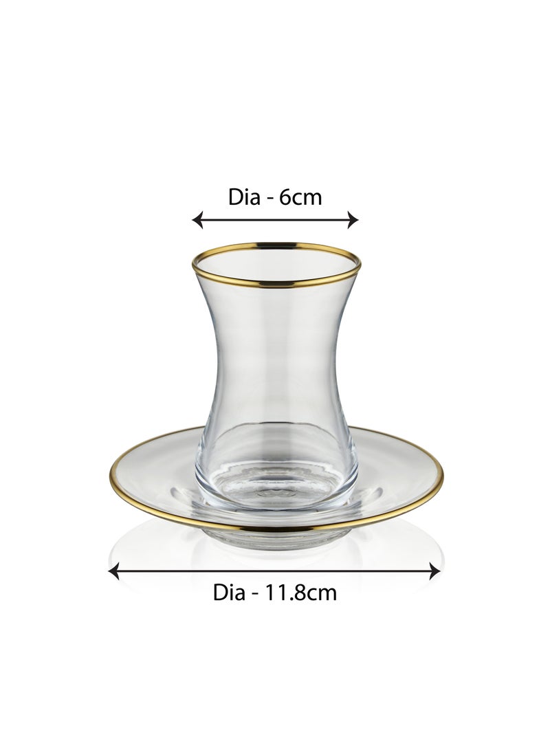 BLACKSTONE Istikana Gold Rim Tea Cup and Saucer 12pc Set Tea Service 6x Cups (100ml) with 6x Saucers  - Image 3