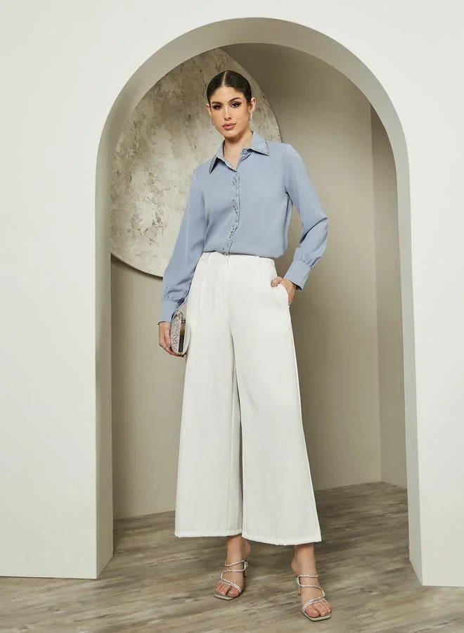 Styli Embellished Studded Spread Collar Shirt