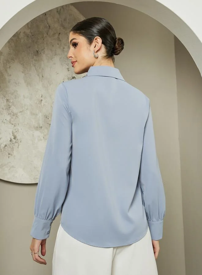 Styli Embellished Studded Spread Collar Shirt