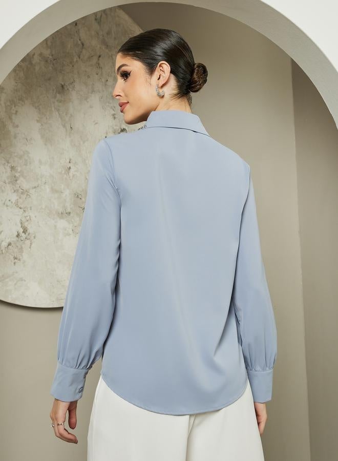 Styli Embellished Studded Spread Collar Shirt - Image 5