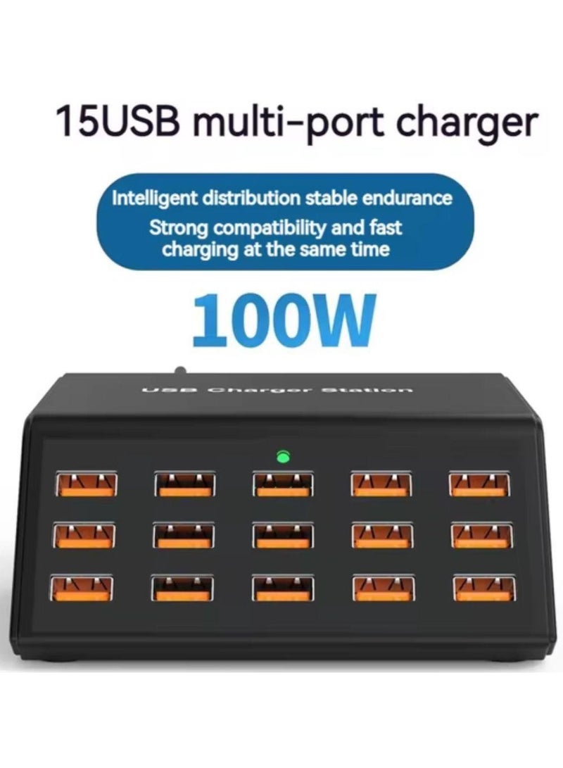 15-Port Smart 100W Charger USB Multi Port Charging Station for Multiple Android Phone Travel Home Office Party Hotel Restaurant