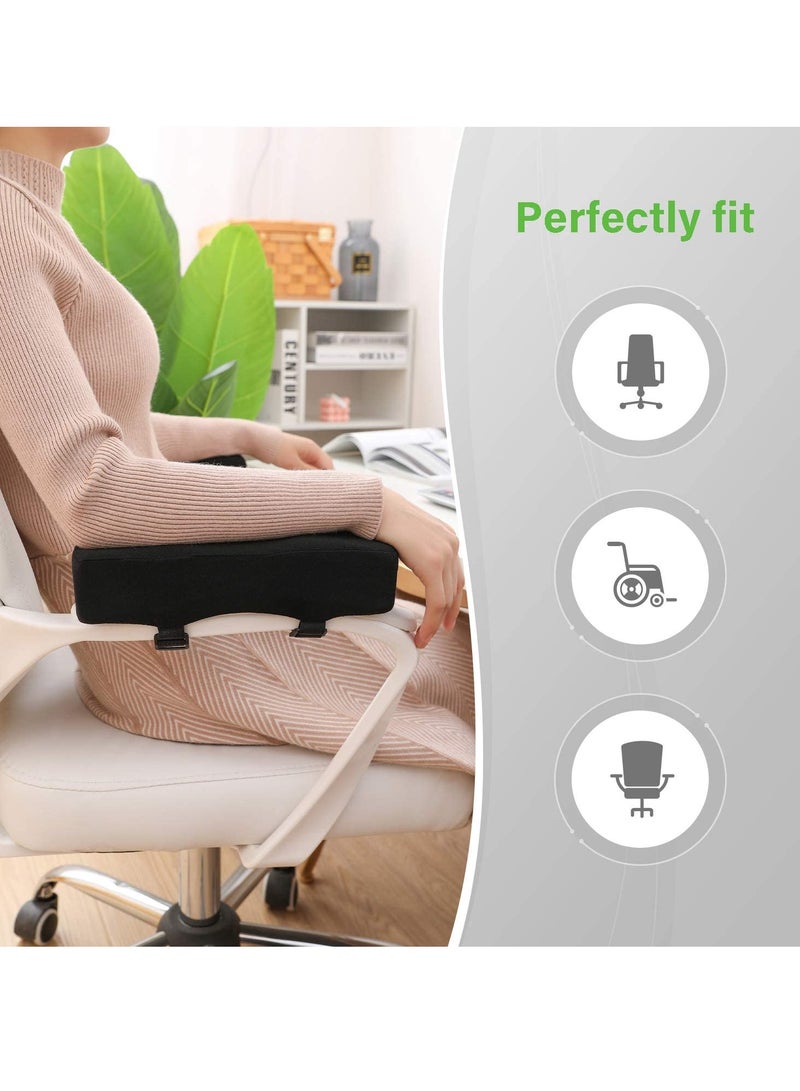 SYOSI Chair Armrest Cushion, 2 Pcs Armrest Pads Extra Thick Ergonomic Elbow Pillow Support Cushion Pressure Relief Memory Foam With Velcro Straps for Office Chair Gaming Chair Armrest(Black)  - Image 3