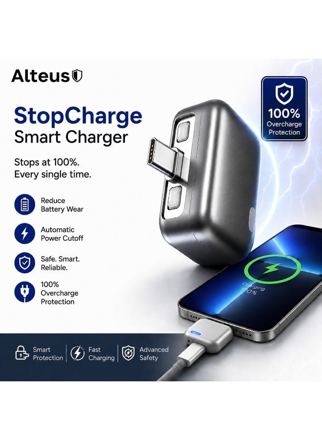 ألتيوس محول Stop Charge USB-C للفصل الميكانيكي التلقائي – يمنع الشحن الزائد، وارتفاع الحرارة، ومخاطر الحريق – حماية أمان شاملة لشحن الهواتف الذكية والأجهزة اللوحية وأجهزة الكمبيوتر المحمول - Image 1