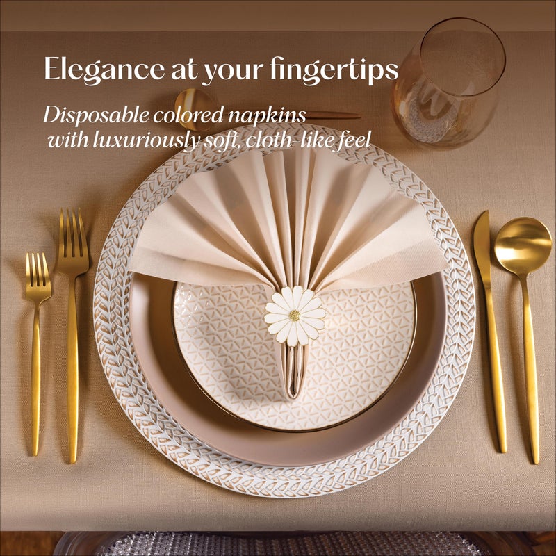 Servietto 50-Pack Disposable Linen-Feel Caramel Napkins  12"" x 17"" Cloth-Like Paper Dinner Napkins For Wedding  Bathroom  Party Or Event  - Image 4