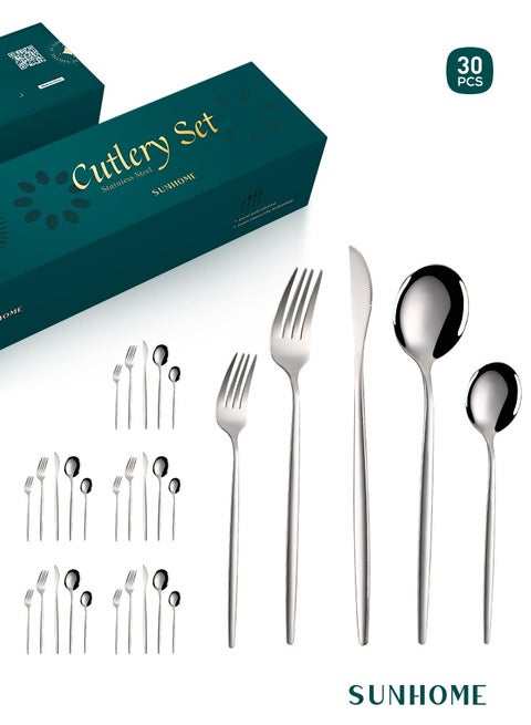 SUNHOME 30-Piece Stainless Steel Cutlery Set Silver