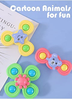 3pcs Spinner Toys of Suction Sensory Spinning Rattle Bath for Toddlers Babies Infant 6 12 12-18 Months Age 1-3 1 2 3 Years Old Boys Girls First Birthday Learning Gifts