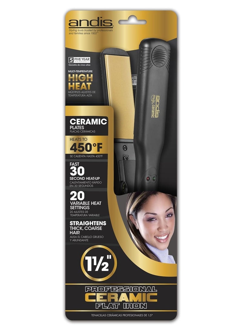 andis - 1.5 Inch High Heat Ceramic Hair Flattening Iron Black (67770) - Image 1