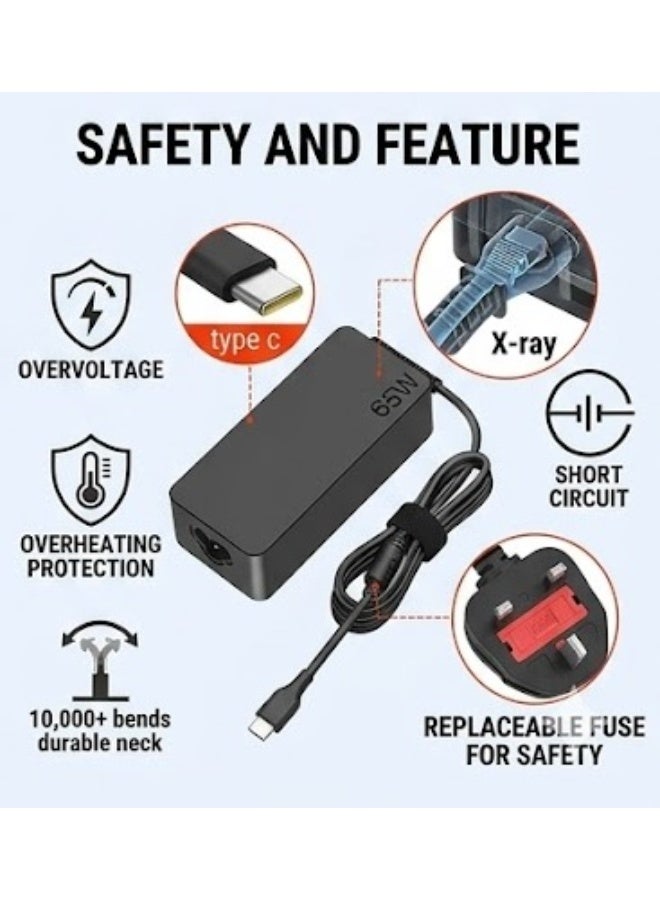 إكسيفين شاحن لابتوب يونيفرسال USB-C بقوة 65 واط و45 واط، محول طاقة سريع نوع C متوافق مع لينوفو ثينك باد ويوغا، اتش بي كروم بوك، ديل لاتيتيود وXPS، ماك بوك برو واير، اسوس، ايسر، سامسونج وهواوي - مع كابل الطاقة - Image 4
