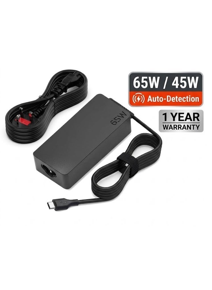 إكسيفين شاحن لابتوب يونيفرسال USB-C بقوة 65 واط و45 واط، محول طاقة سريع نوع C متوافق مع لينوفو ثينك باد ويوغا، اتش بي كروم بوك، ديل لاتيتيود وXPS، ماك بوك برو واير، اسوس، ايسر، سامسونج وهواوي - مع كابل الطاقة - Image 1
