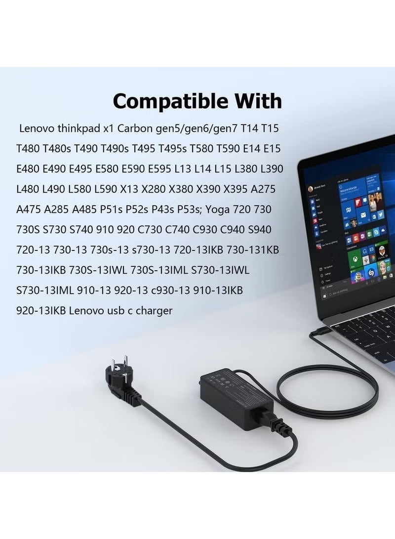 إكسيفين شاحن لابتوب يونيفرسال USB-C بقوة 65 واط و45 واط، محول طاقة سريع نوع C متوافق مع لينوفو ثينك باد ويوغا، اتش بي كروم بوك، ديل لاتيتيود وXPS، ماك بوك برو واير، اسوس، ايسر، سامسونج وهواوي - مع كابل الطاقة - Image 2