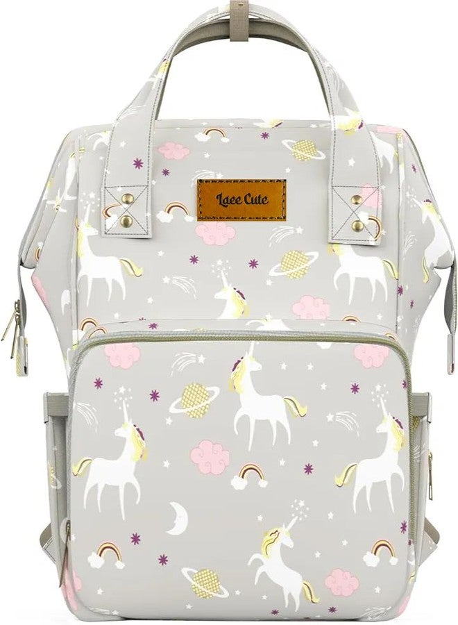 Laee cute Diaper Bag for New Born Baby/Maternity Bags for Mother with Multi Compartments, Insulated Bottle Pockets (GREY UNICORN) - Image 1