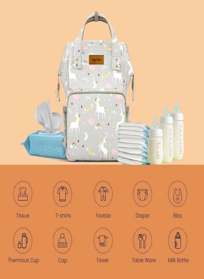 Laee cute Diaper Bag for New Born Baby/Maternity Bags for Mother with Multi Compartments, Insulated Bottle Pockets (GREY UNICORN) - Image 4