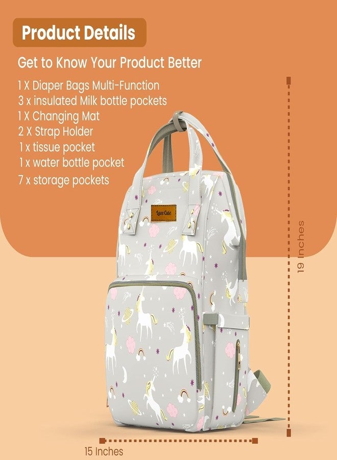 Laee cute Diaper Bag for New Born Baby/Maternity Bags for Mother with Multi Compartments, Insulated Bottle Pockets (GREY UNICORN) - Image 3